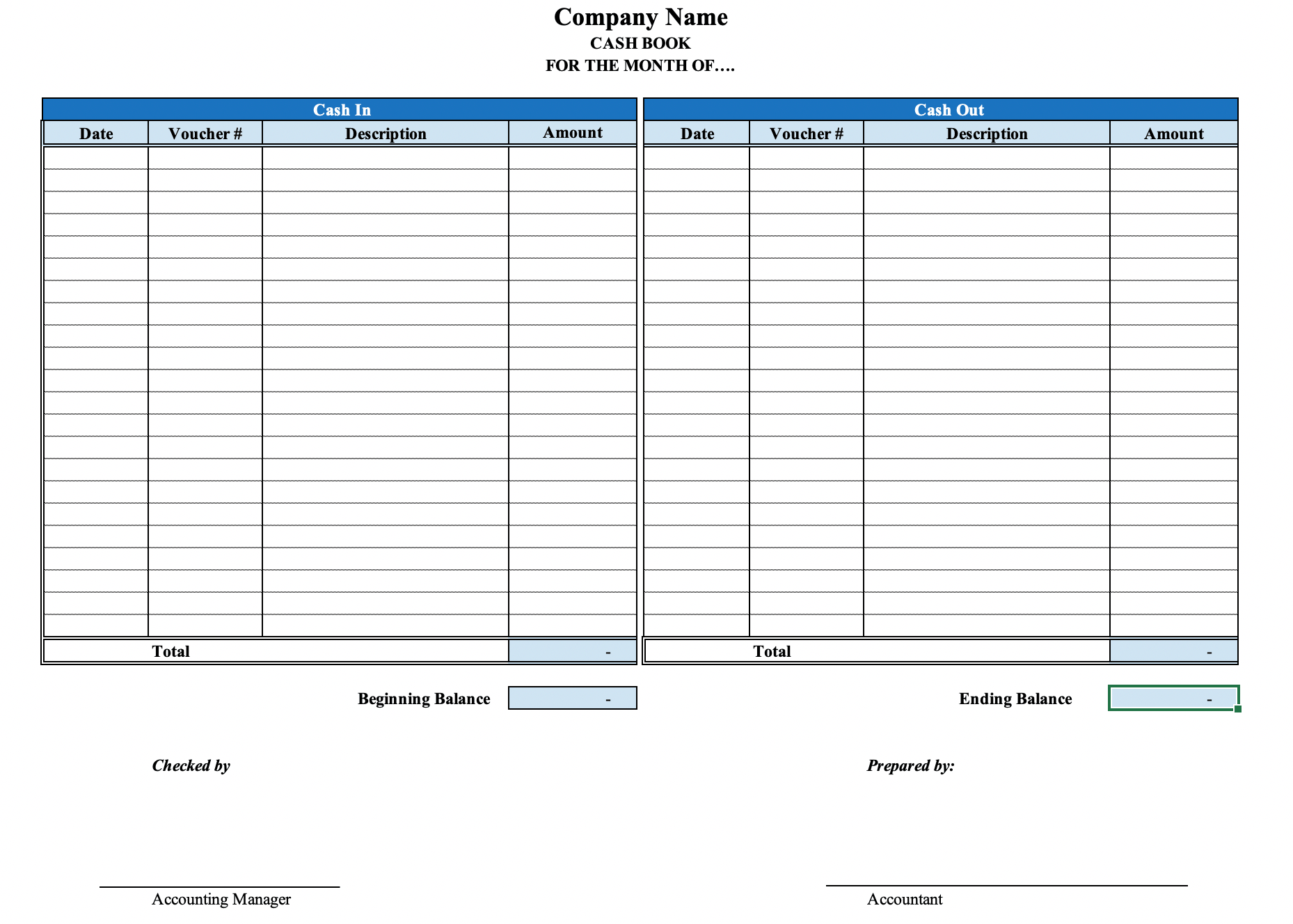 account petty cash book example